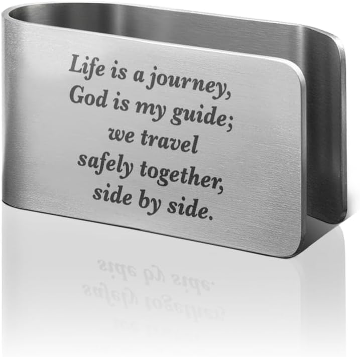 PUVOXHO Life is A Journey God is My Guide We Travel Safely Together Side by Side Engraved Stainless Steel Car Visor Clip, Drive Safe Car Accessories, Guardian Angel Gifts for Family Friend Couple - Image 1